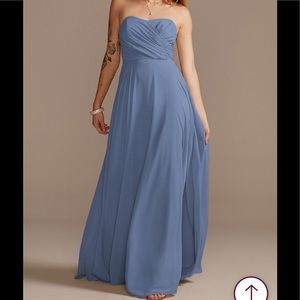 David’s Bridal F15555 steel blue strapless maxi dress